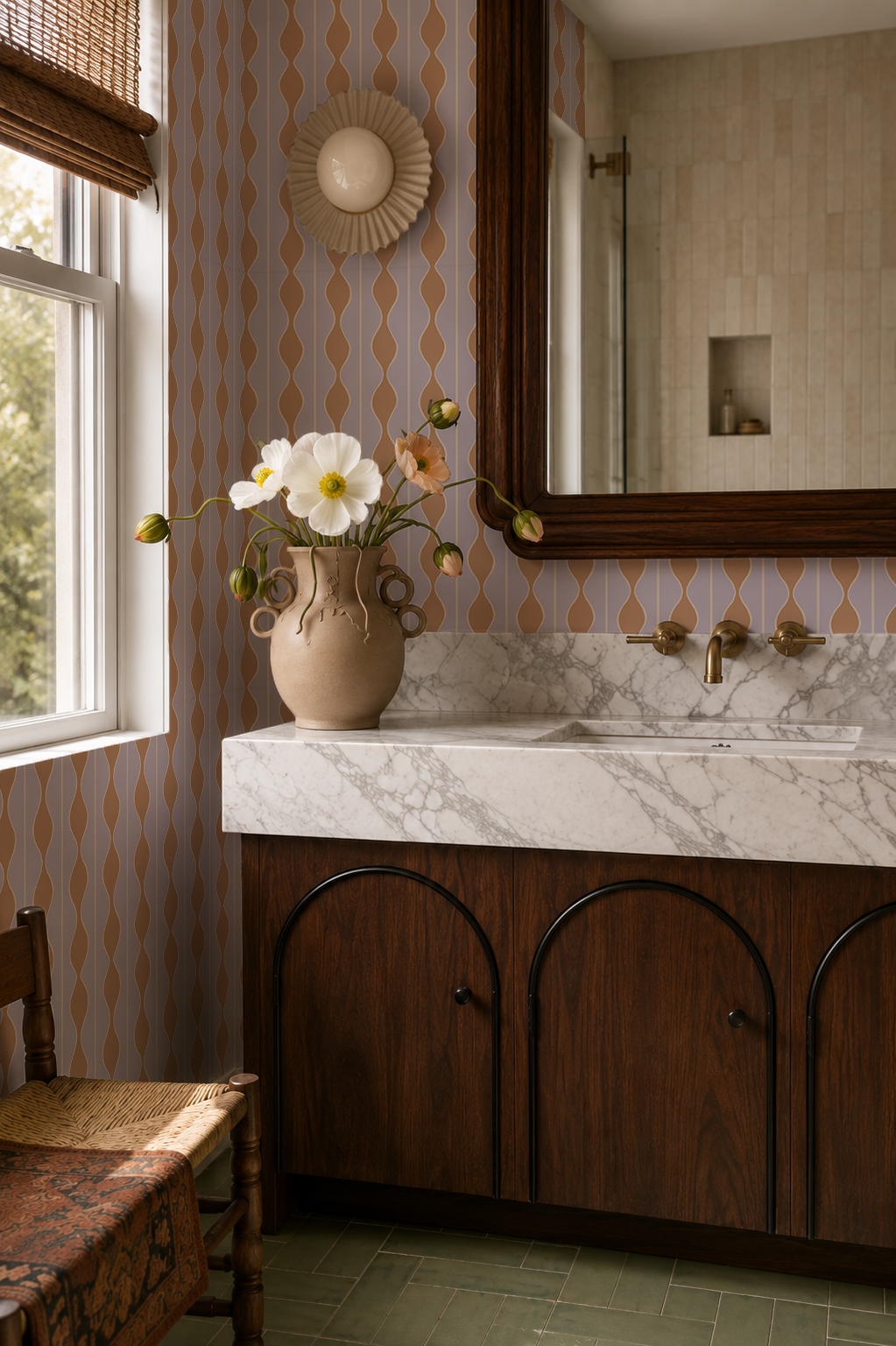 Rosario Stripe Wallpaper, lavender and peach