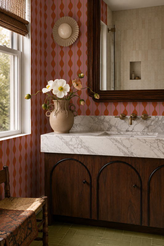 Rosario Stripe Wallpaper, pink, orange and green