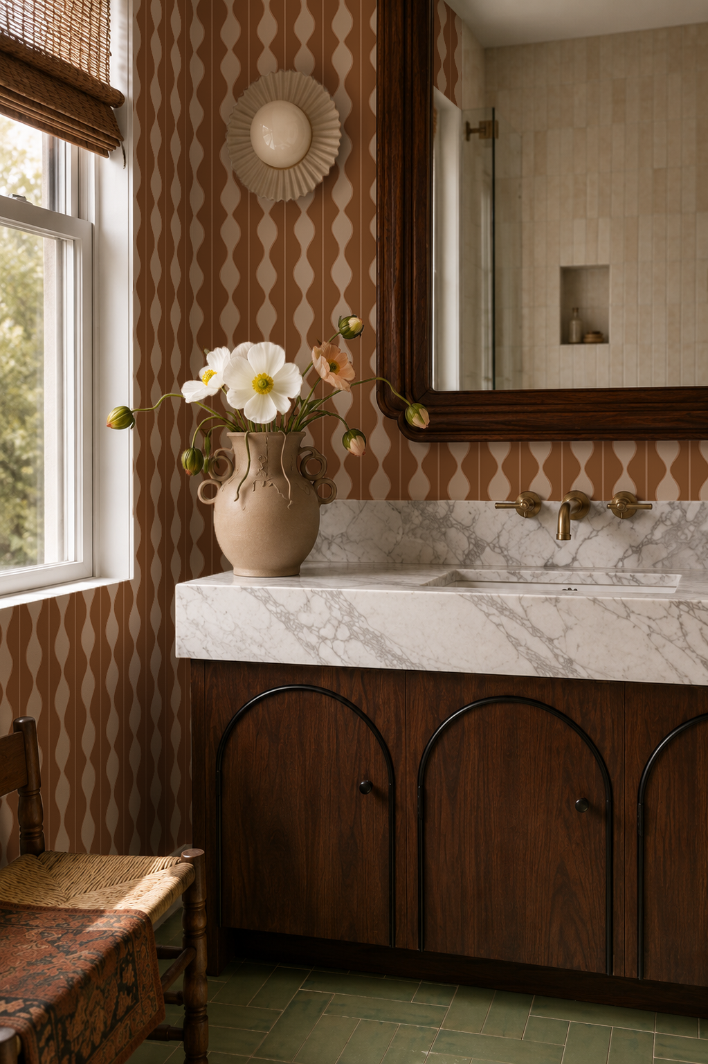 Rosario Stripe Wallpaper, toffee and salted caramel