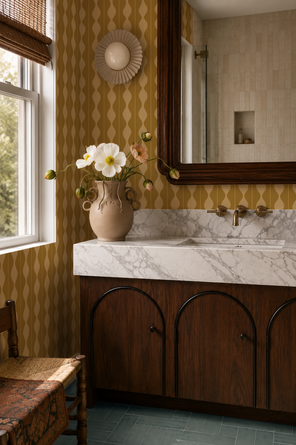 Rosario Stripe Wallpaper, yellow and brown mustard
