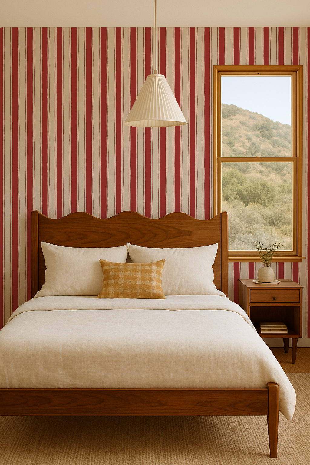 Riviera Stripe Wallpaper, off-white and red