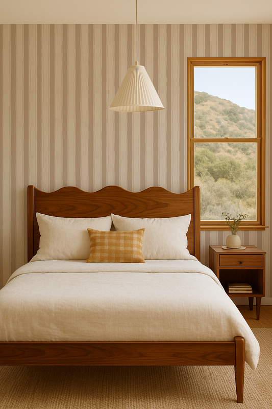 Riviera Stripe Wallpaper, off-white and tan