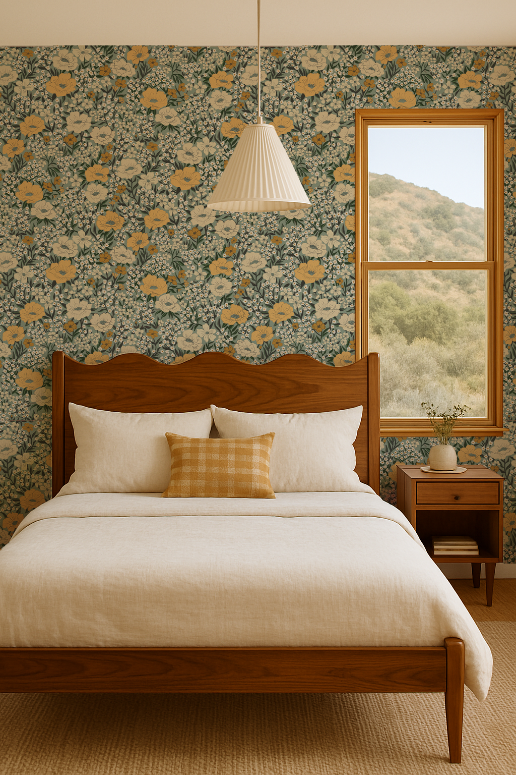 Wildflower Meadow Wallpaper, dusty teal