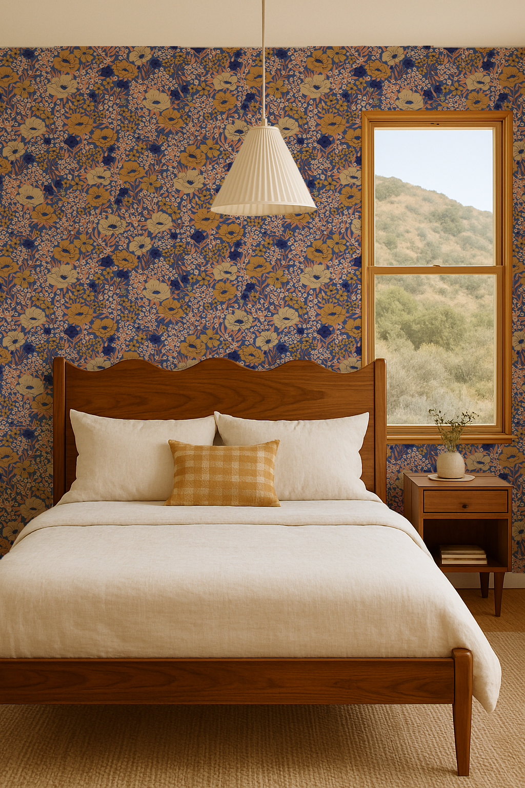 Wildflower Meadow Wallpaper, royal blue