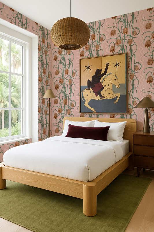 Campanas Wallpaper, dusty pink and orange