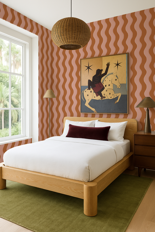 Ziggy Stripe Wallpaper, orange and pink