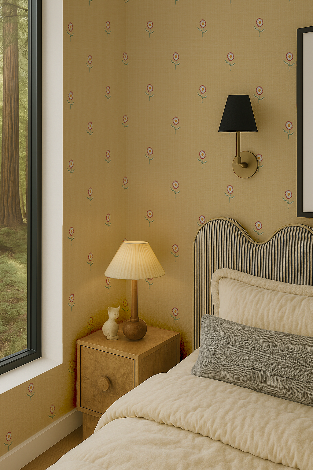 Daisy Dots Wallpaper, butter yellow