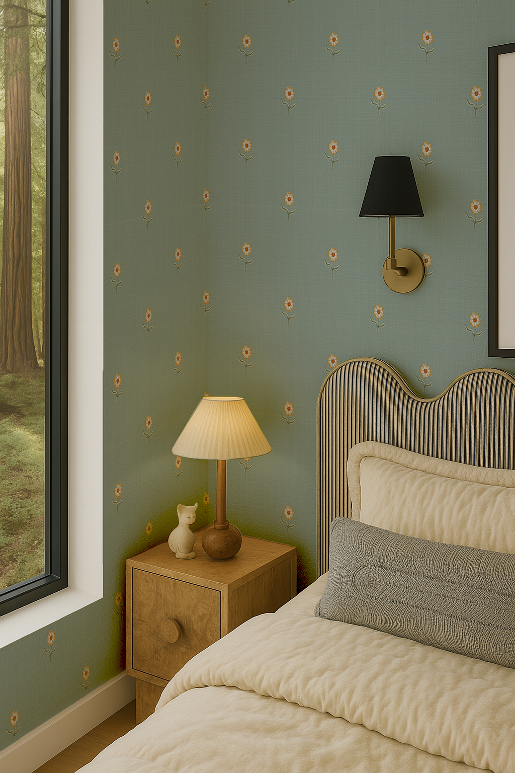 Daisy Dots Wallpaper, dusty teal