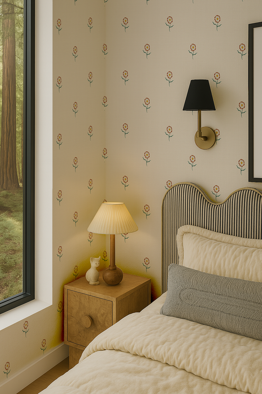 Daisy Dots Wallpaper, linen and siena