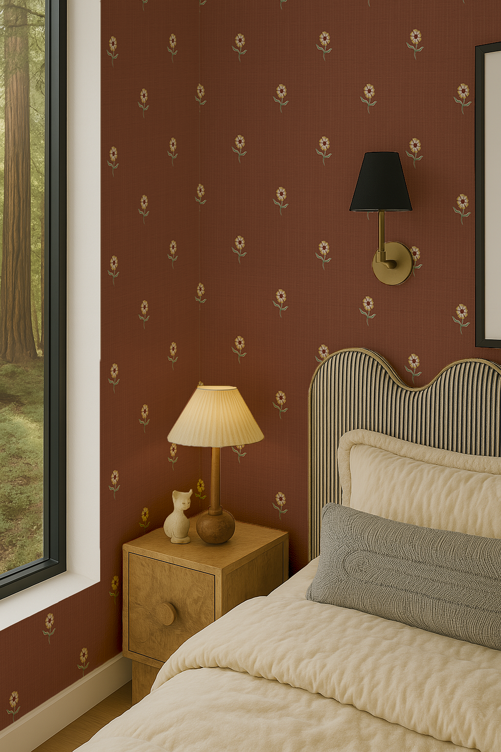 Daisy Dots Wallpaper, terra cotta