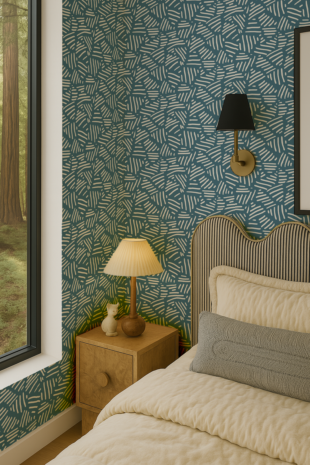 Simple Stripes Wallpaper, denim blue and white