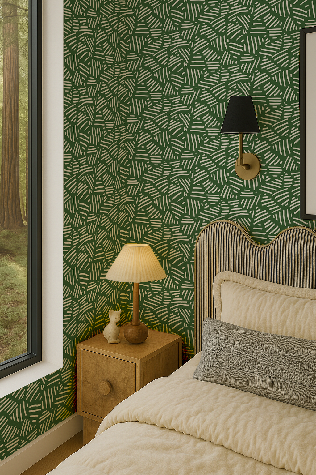 Simple Stripes Wallpaper, green and white