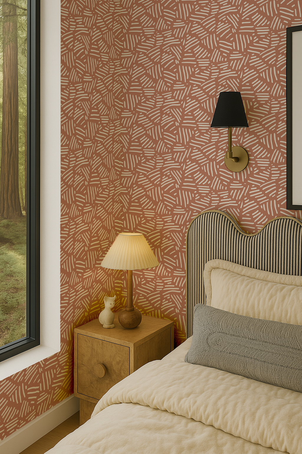 Simple Stripes Wallpaper, terra cotta and white