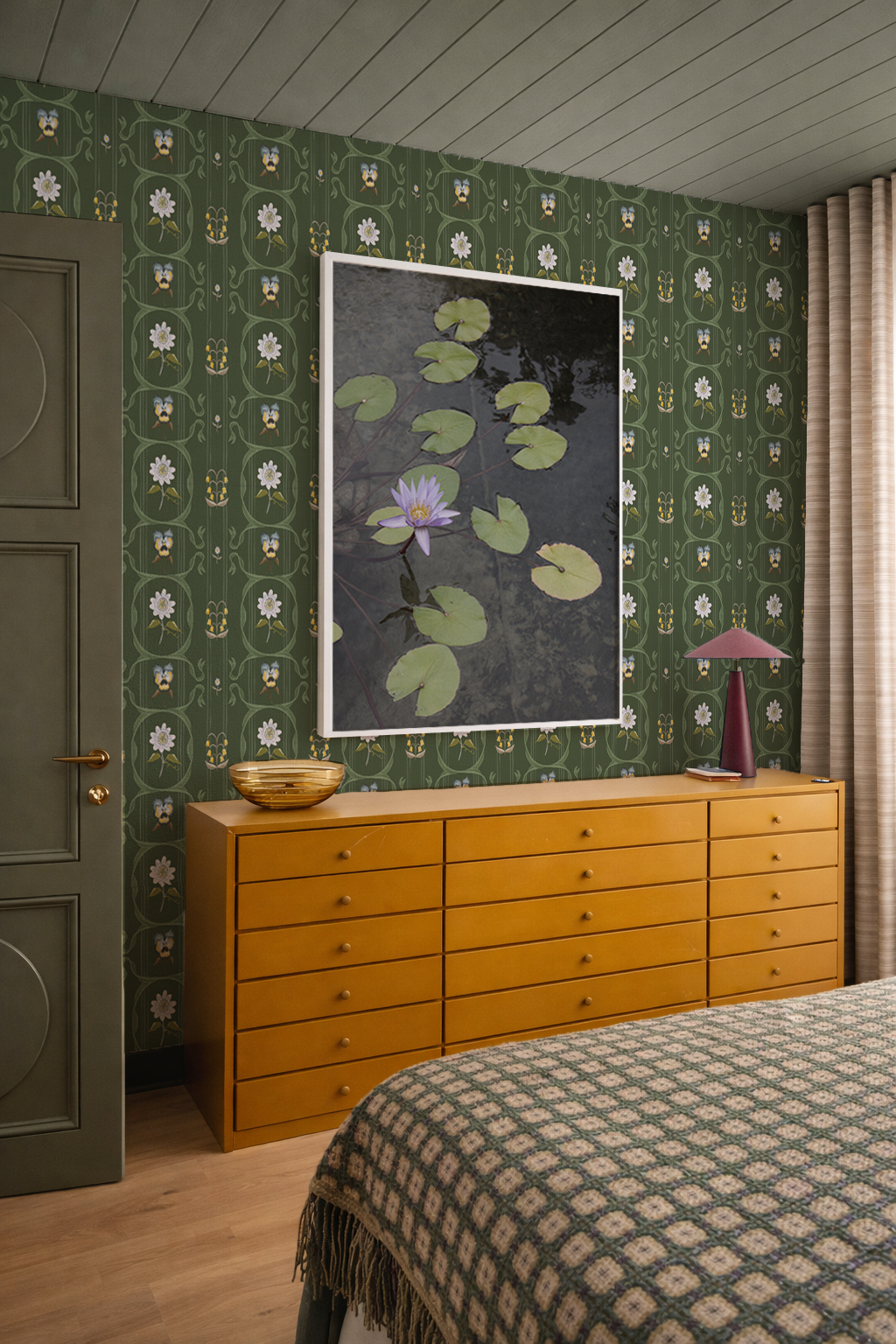 Eden Trellis Wallpaper, moss green