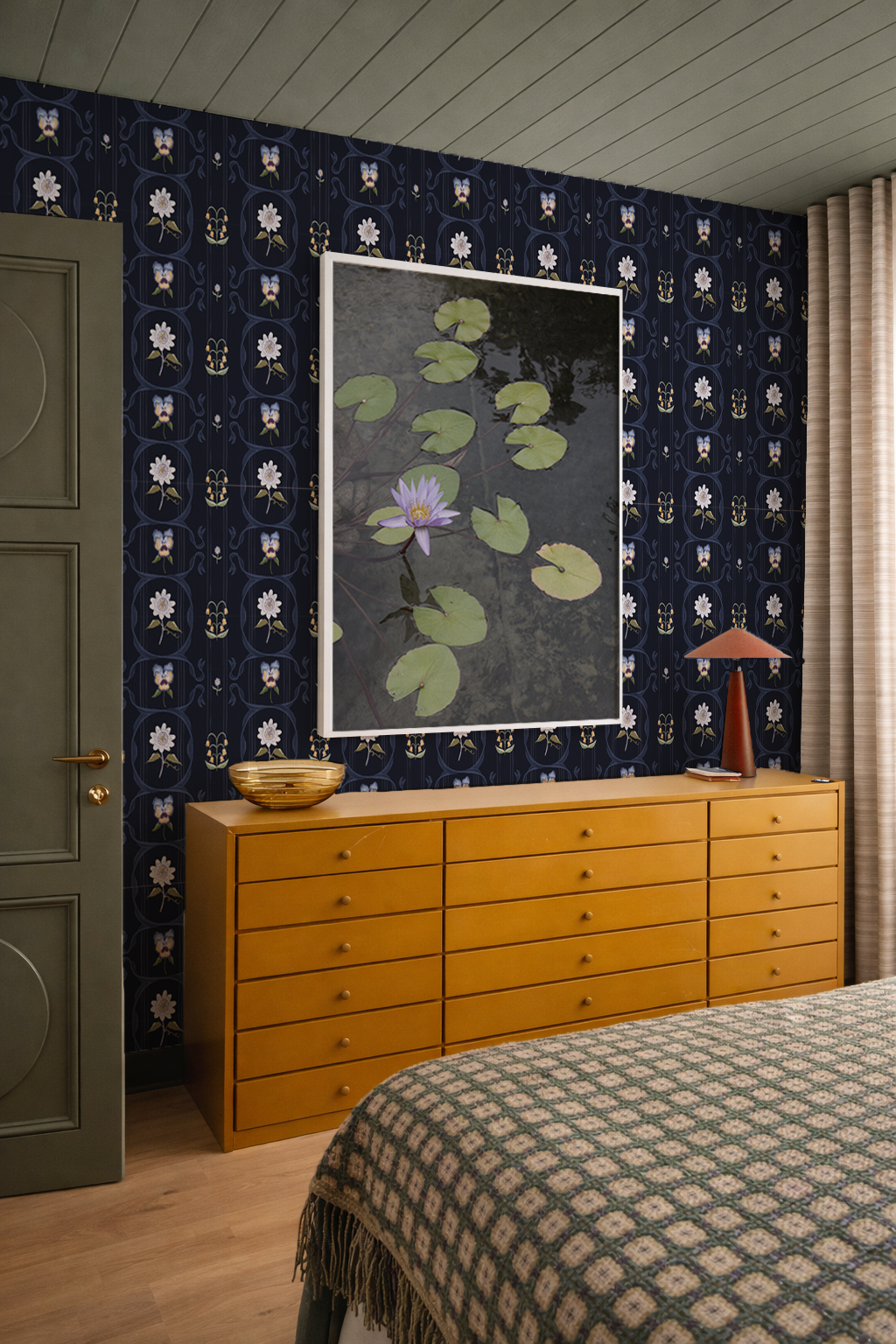 Eden Trellis Wallpaper, dark navy