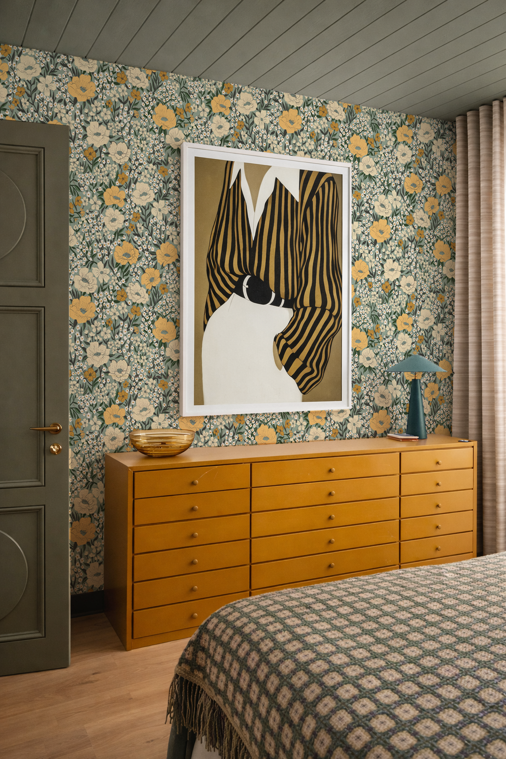Wildflower Meadow Wallpaper, dusty teal