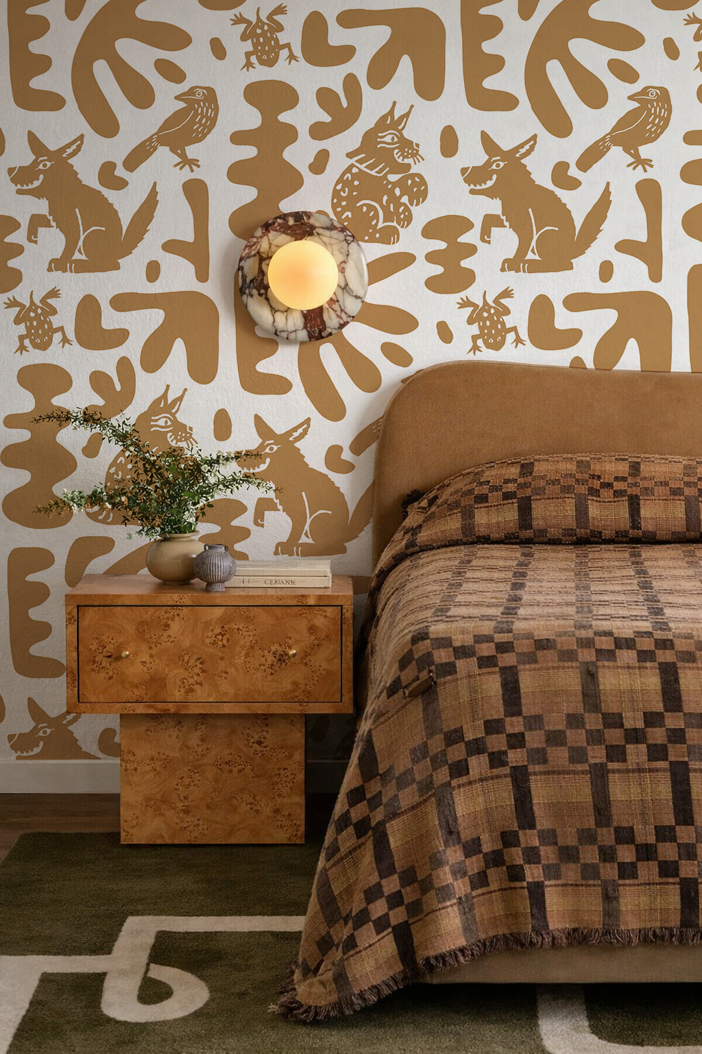 Abstract Animales Walllpaper, white and toffee