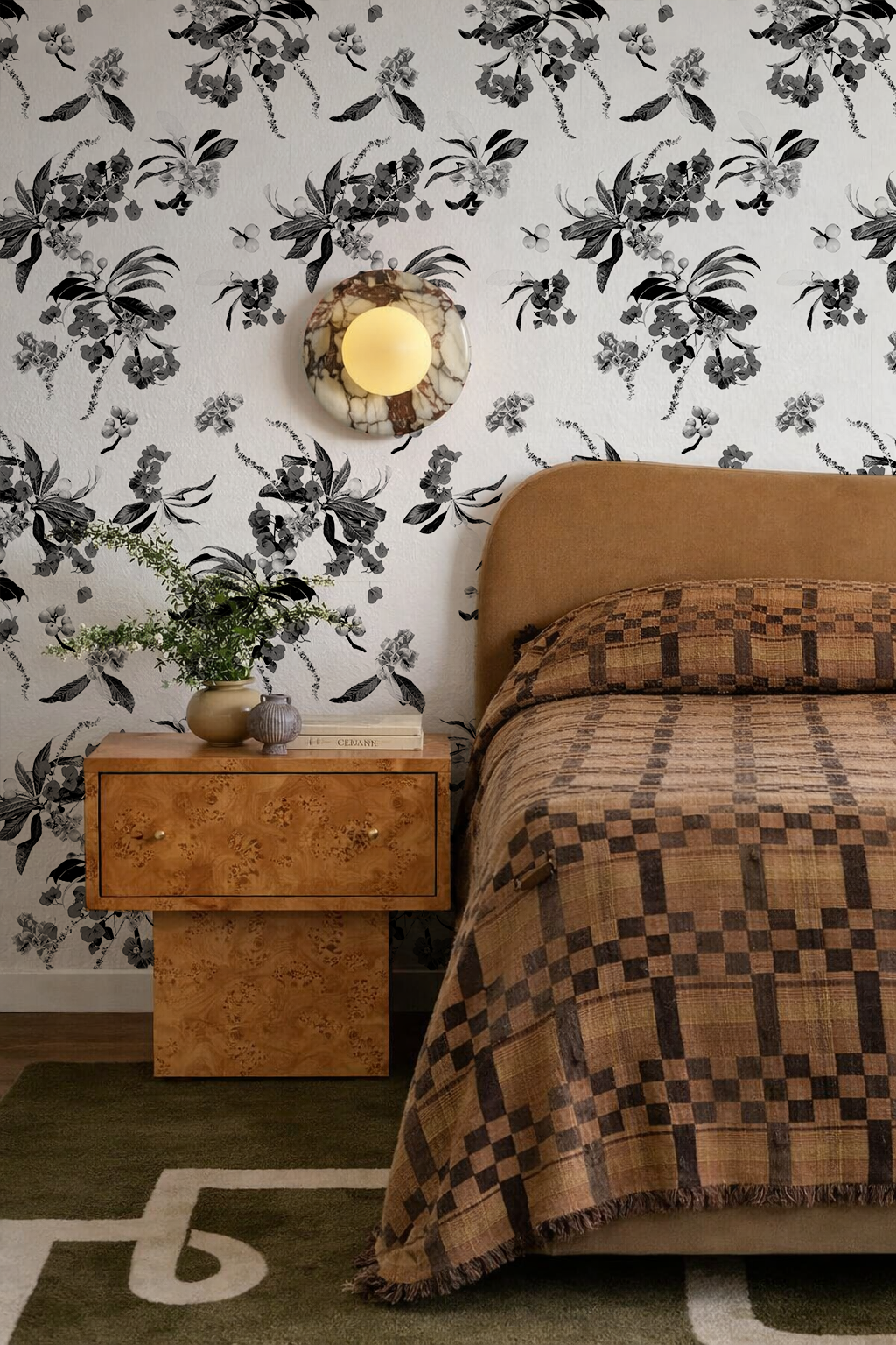 Floral Loquat Wallpaper, white and black