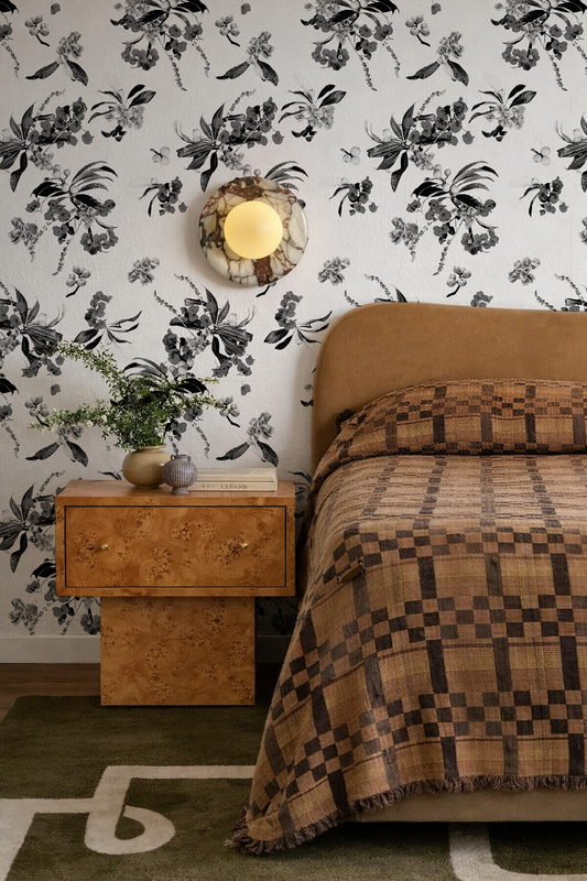 Floral Loquat Wallpaper, white and black