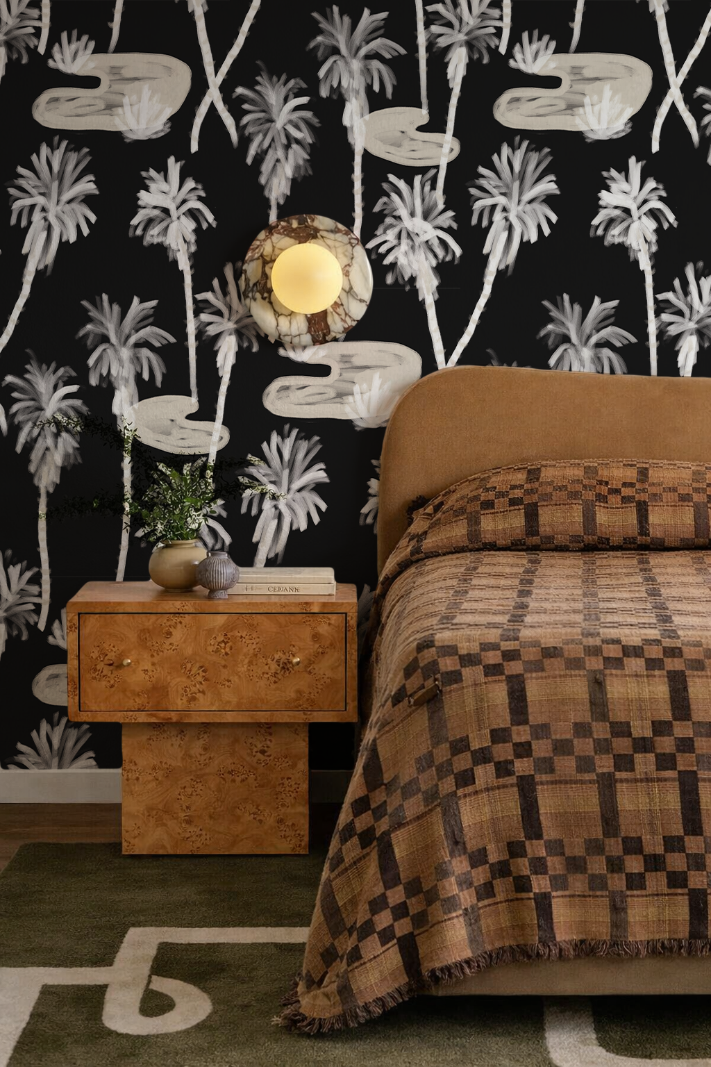 Palm Oasis Wallpaper, black and off-white