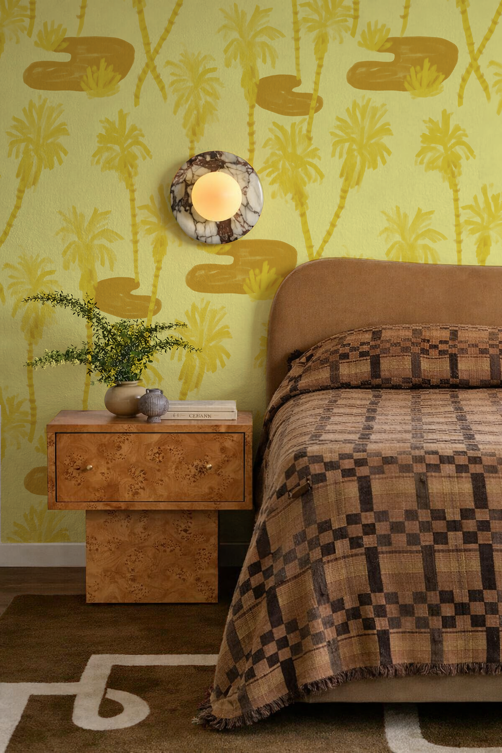 Palm Oasis Wallpaper, lemon yellow and ocher