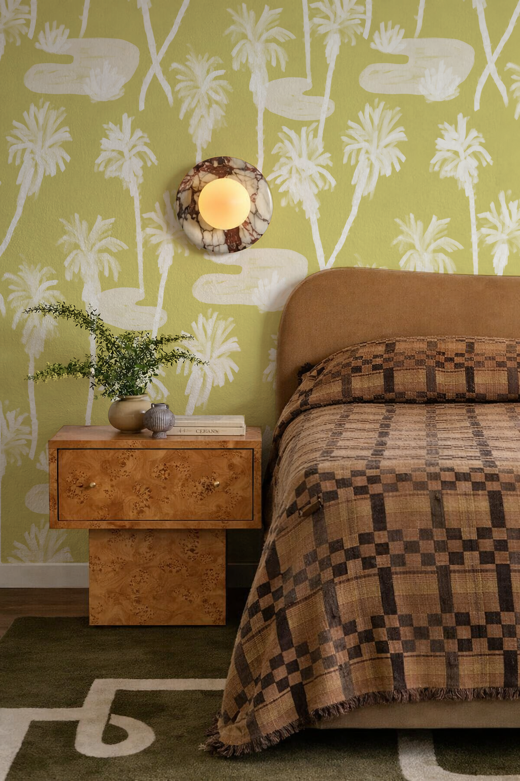 Palm Oasis Wallpaper, lemon and white