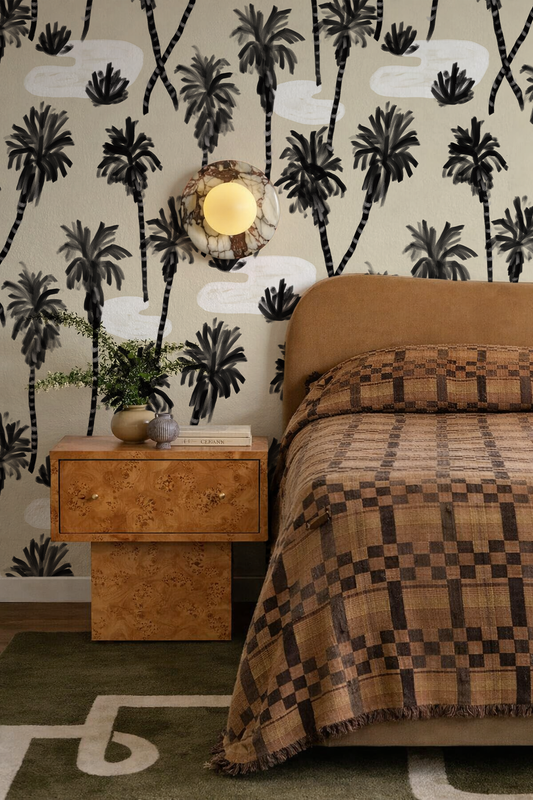 Palm Oasis Wallpaper, neutral and black