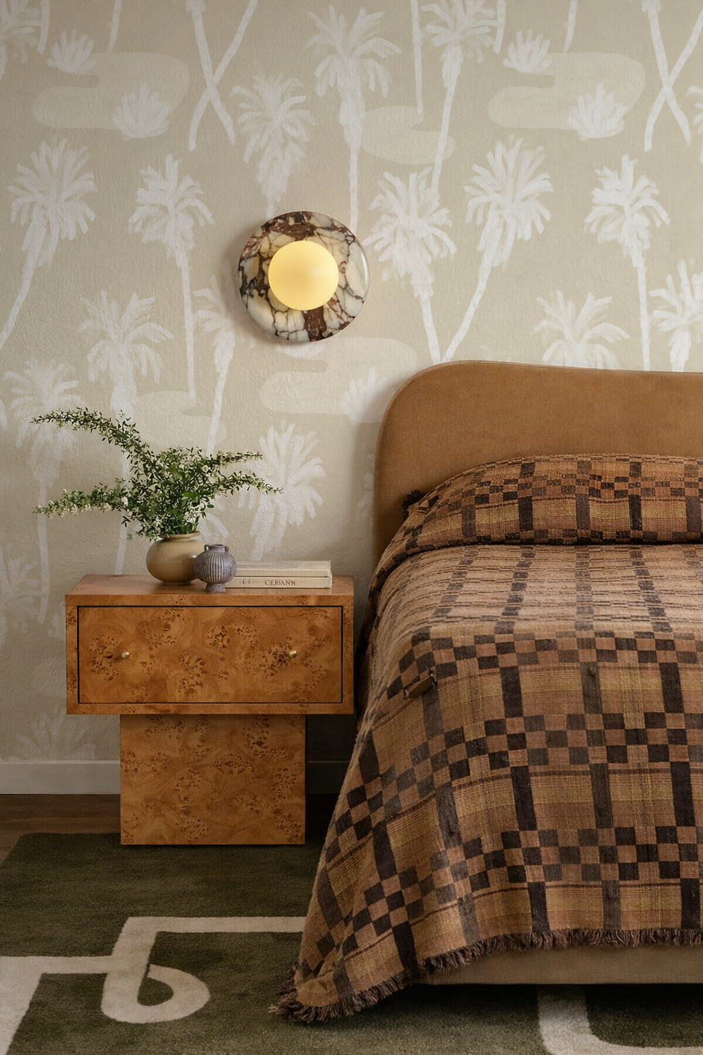 Palm Oasis Wallpaper, neutral and white