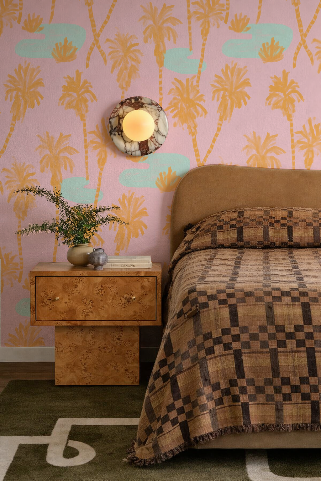 Palm Oasis Wallpaper, pink and orange