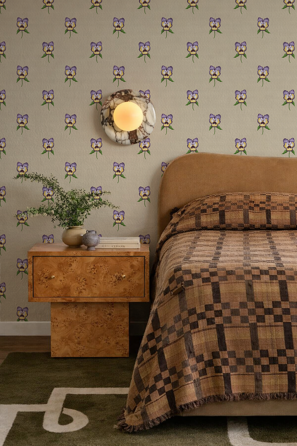 Pansy Parade Wallpaper, neutral and purple