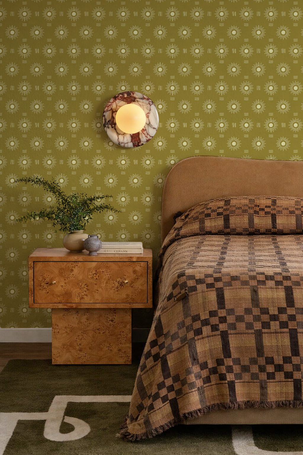 Sun Rays Wallpaper, olive green