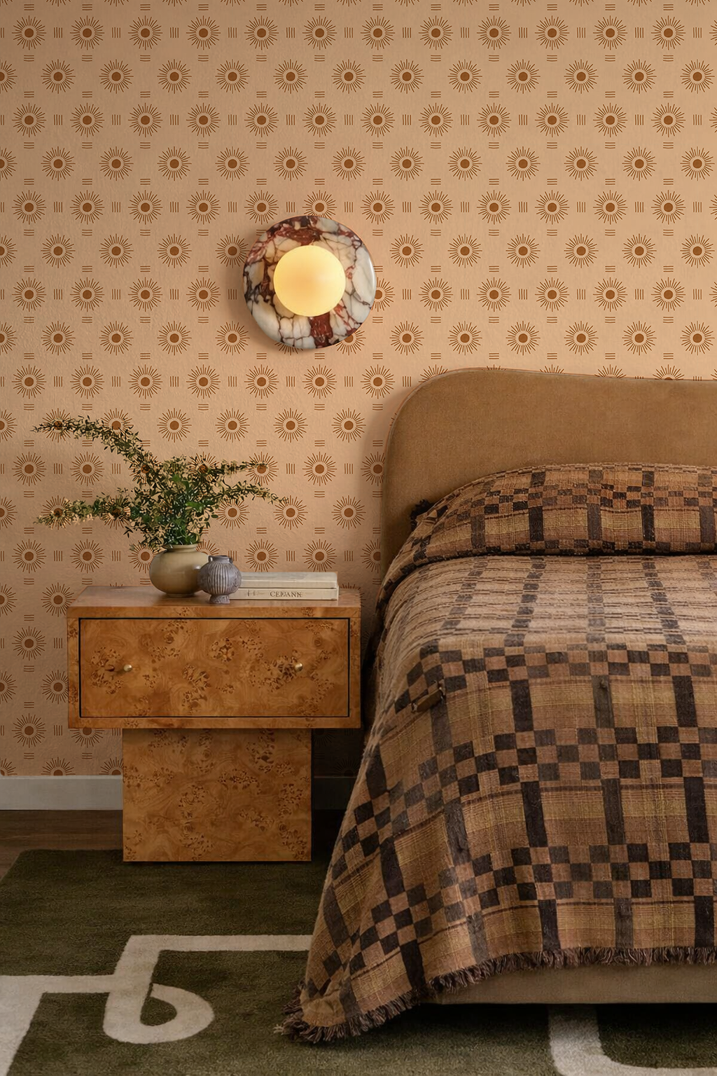 Sun Rays Wallpaper, peach and rust