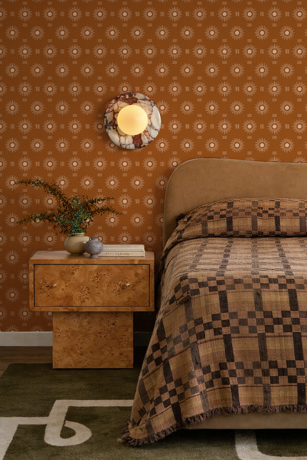 Sun Rays Wallpaper, rust and peach