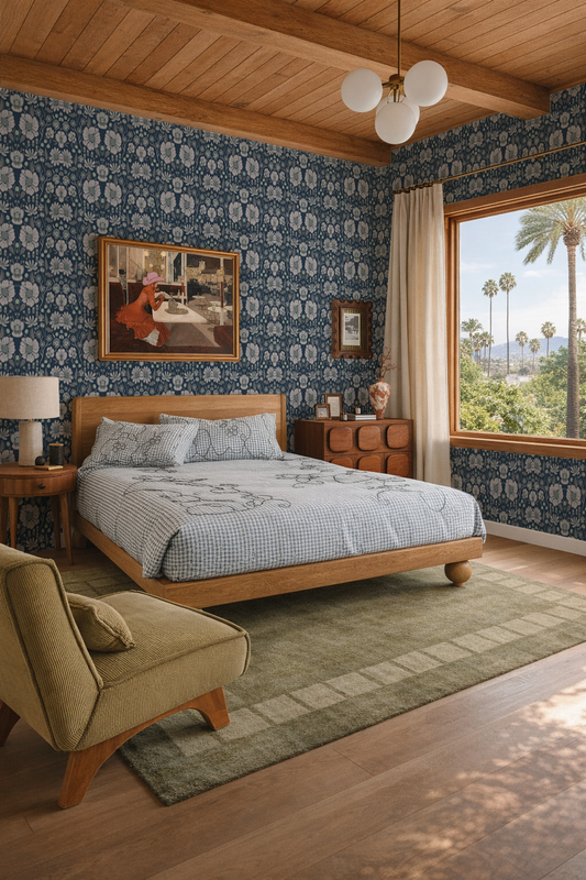 Meadow Bloom Wallpaper, blue
