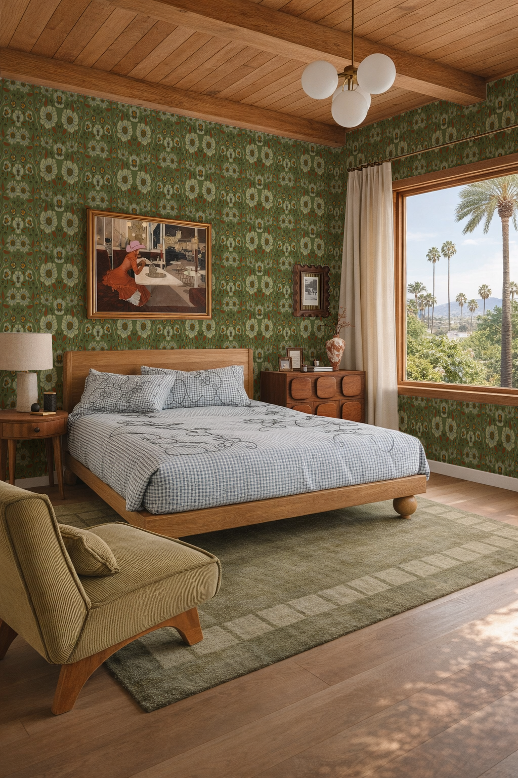Meadow Bloom Wallpaper, green
