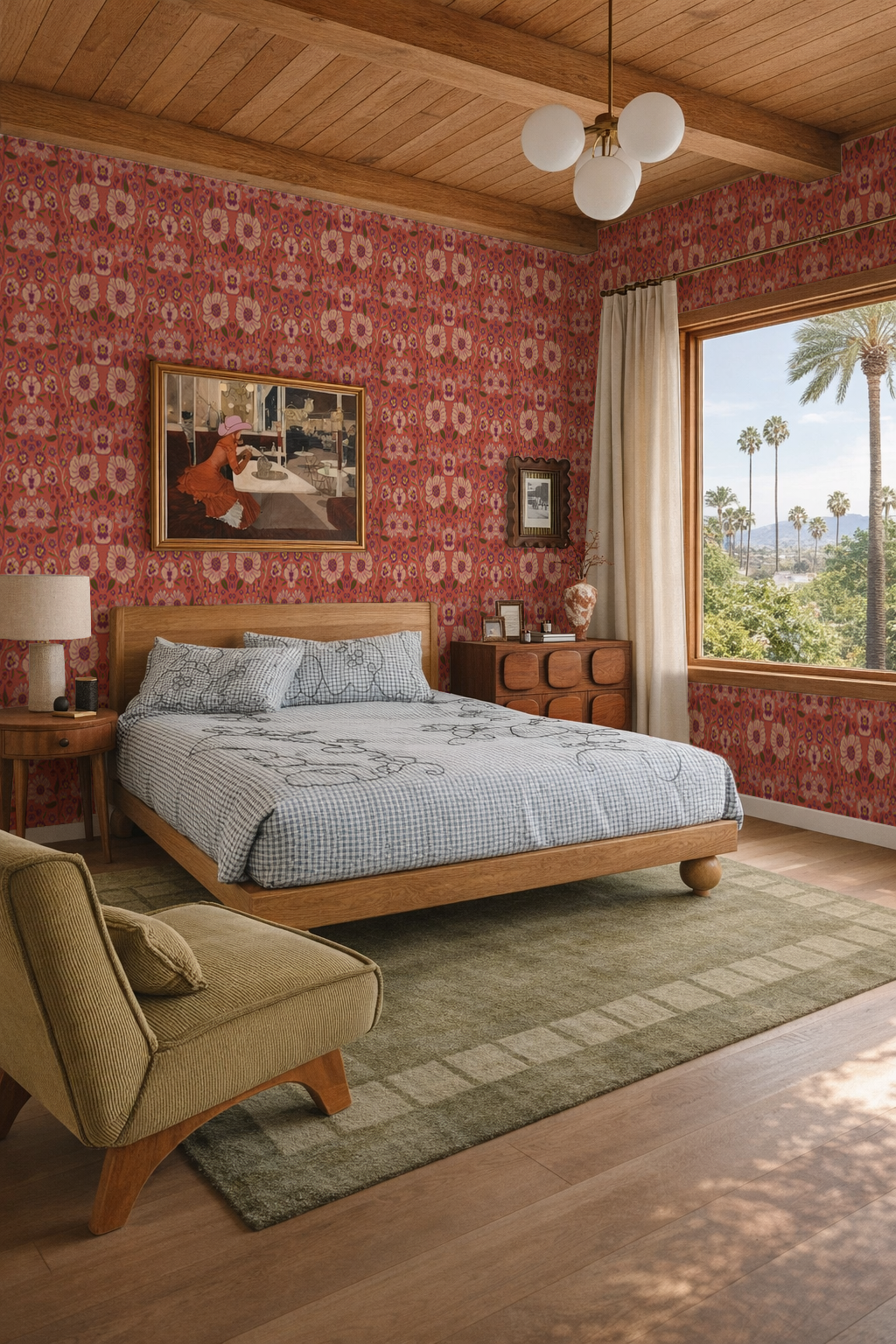 Meadow Bloom Wallpaper, poppy red