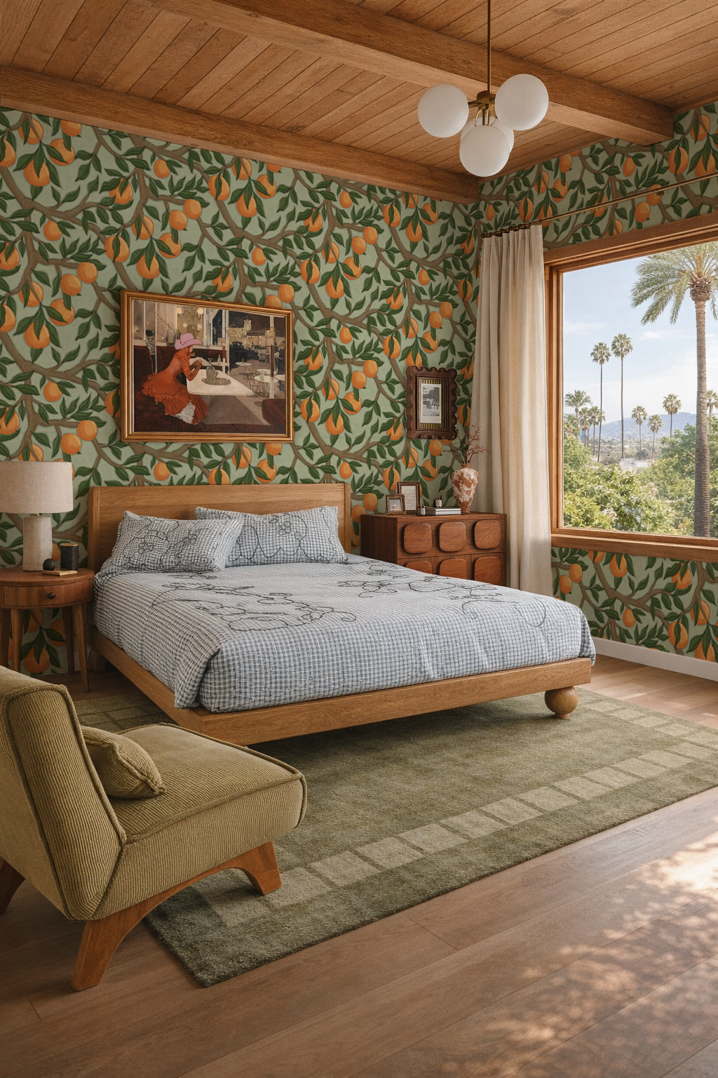 Valencia Grove Wallpaper, mint and orange