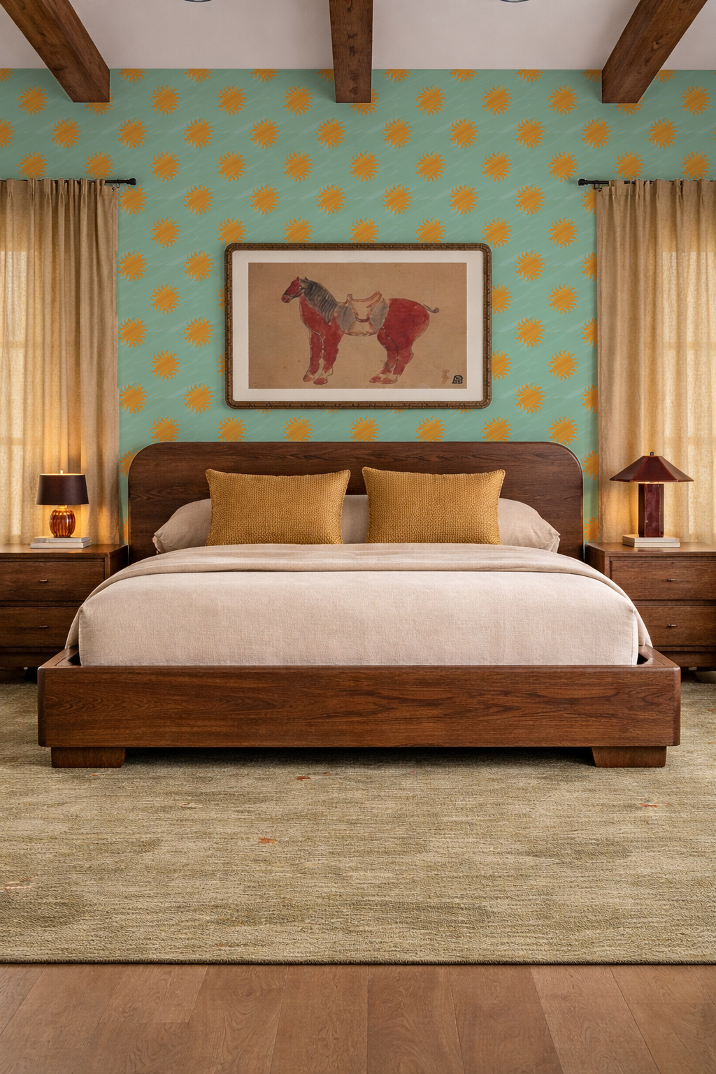 Sol Wallpaper, mint and yellow
