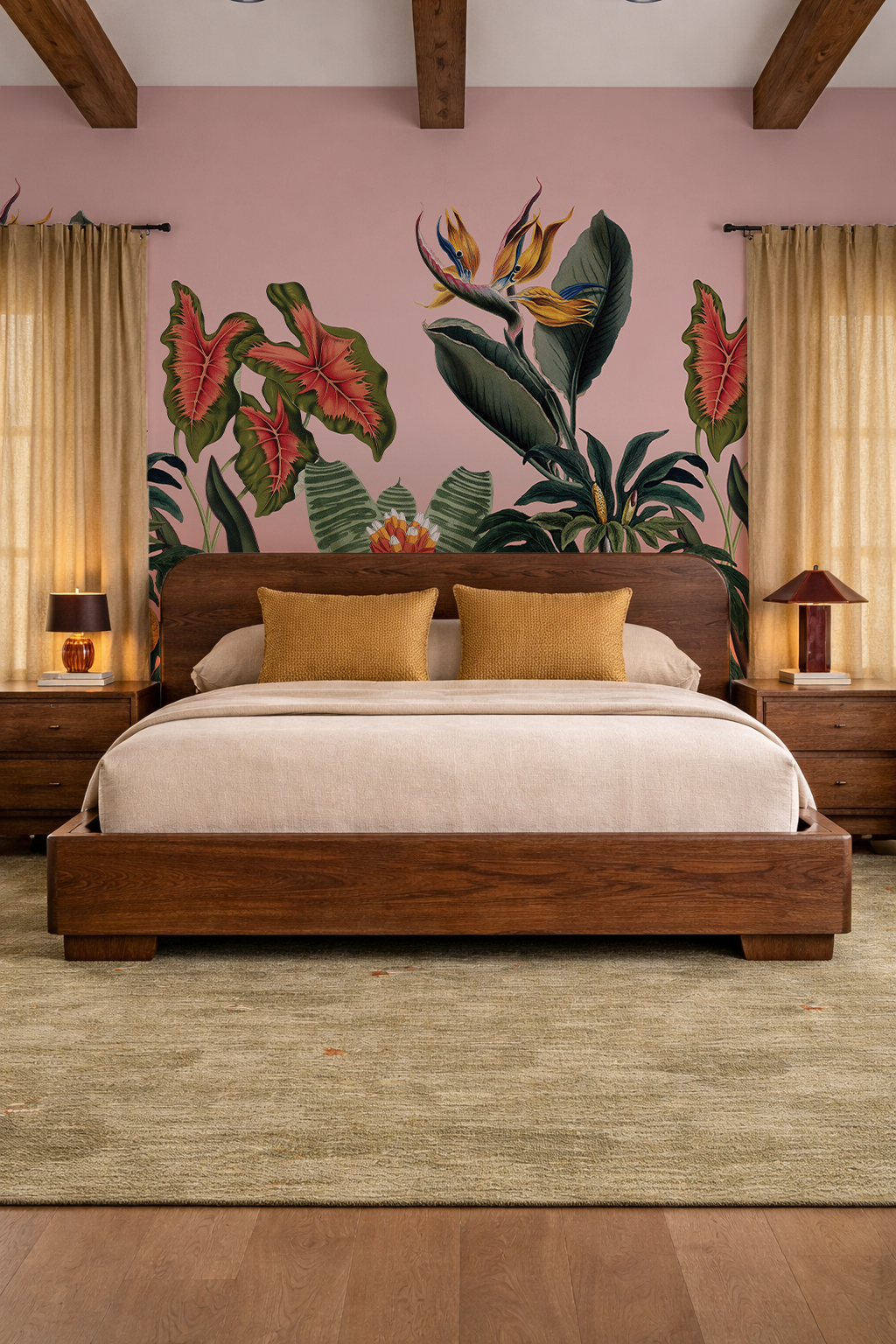 Vintage Botanical Mural, pink