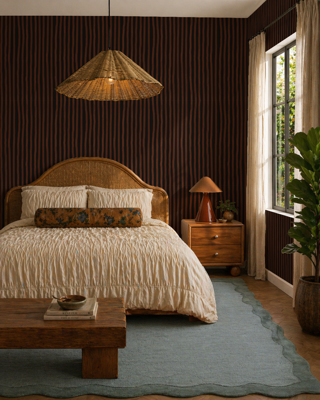 Dolce Stripe Wallpaper, black and chocolate brown