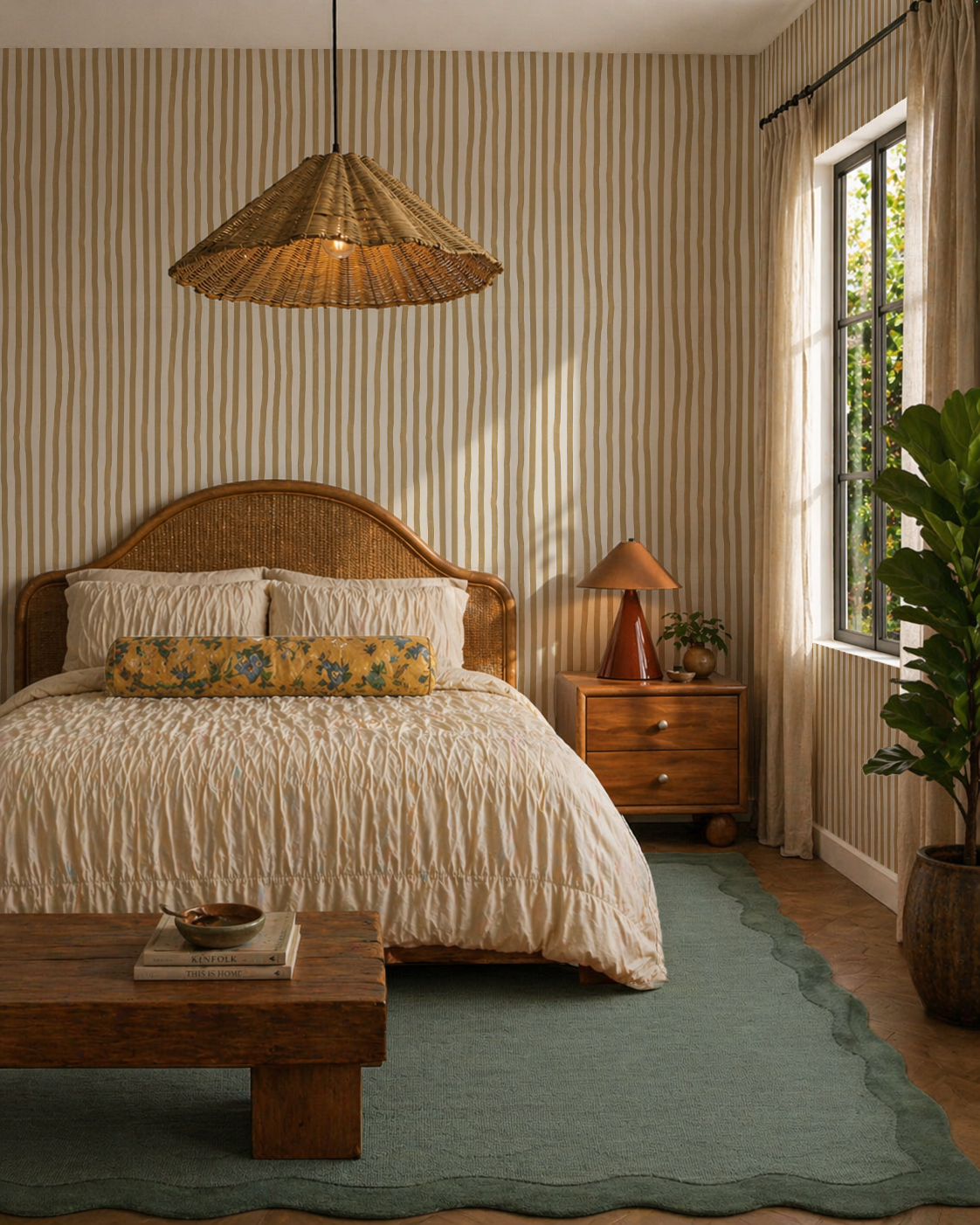 Dolce Stripe Wallpaper, off-white and butter yellow