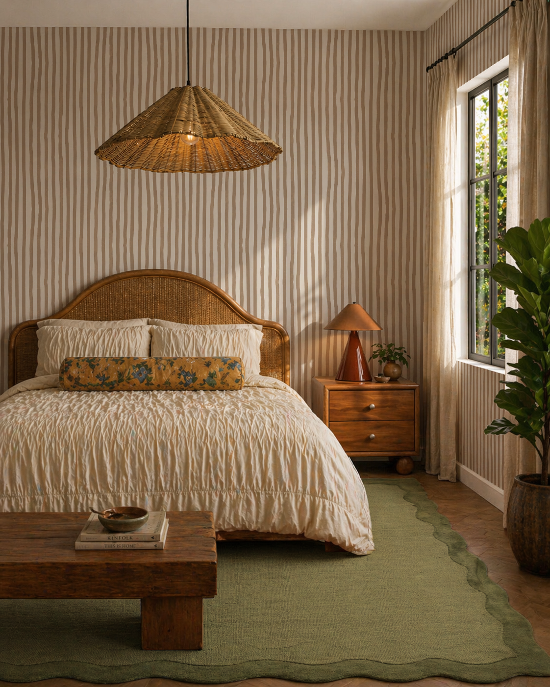 Dolce Stripe Wallpaper, off-white and tan