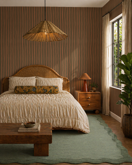 Dolce Stripe Wallpaper, terra cotta and olive