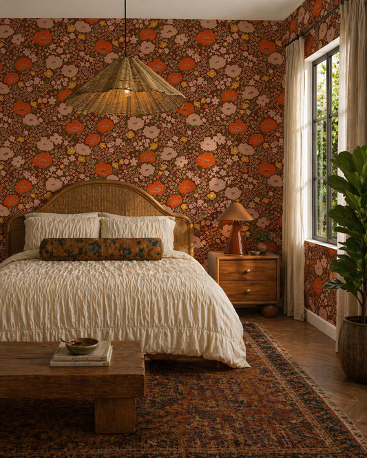 Wildflower Meadow Wallpaper, dark siena
