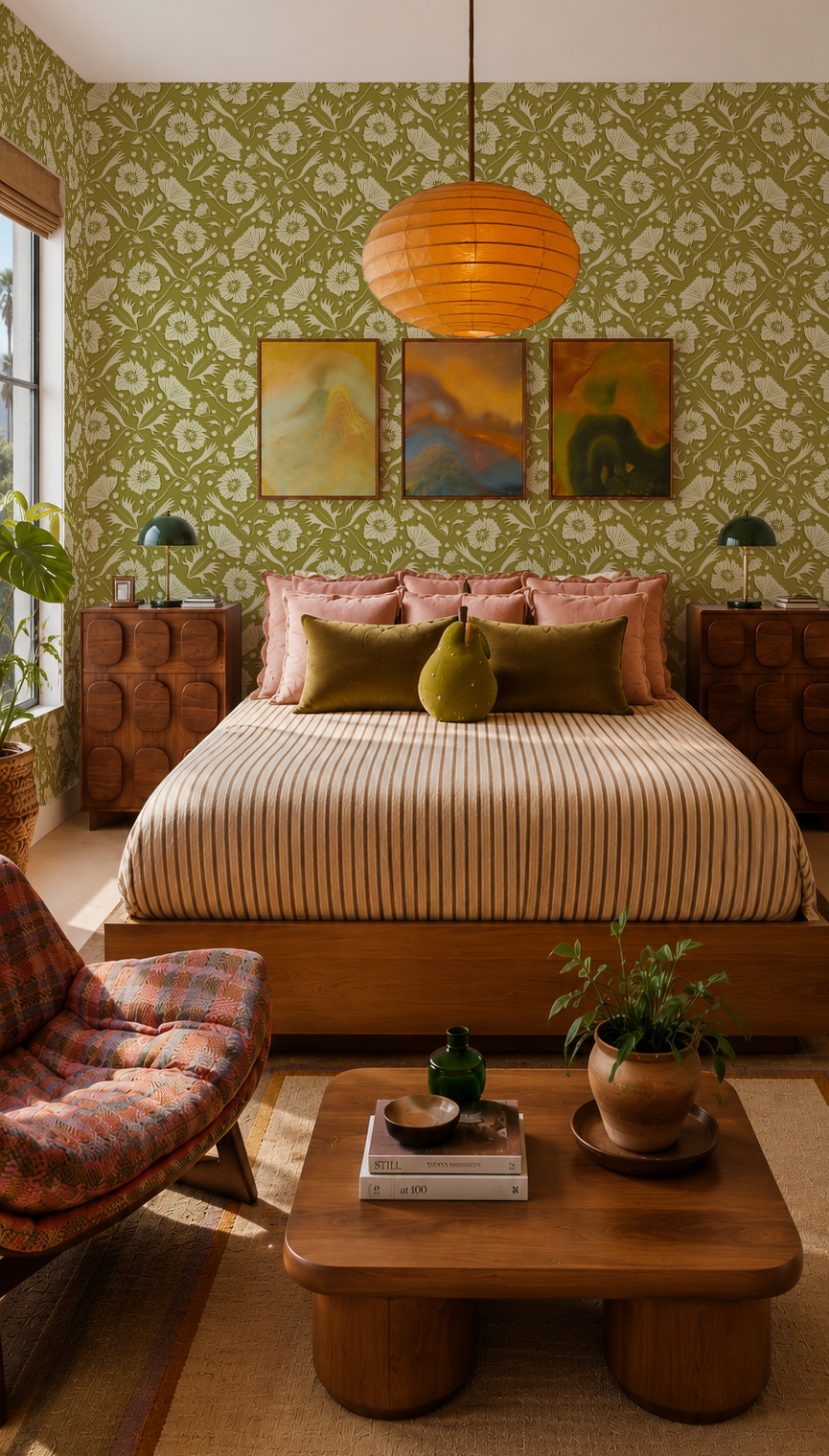 Poppy Pavilion Wallpaper, chartreuse