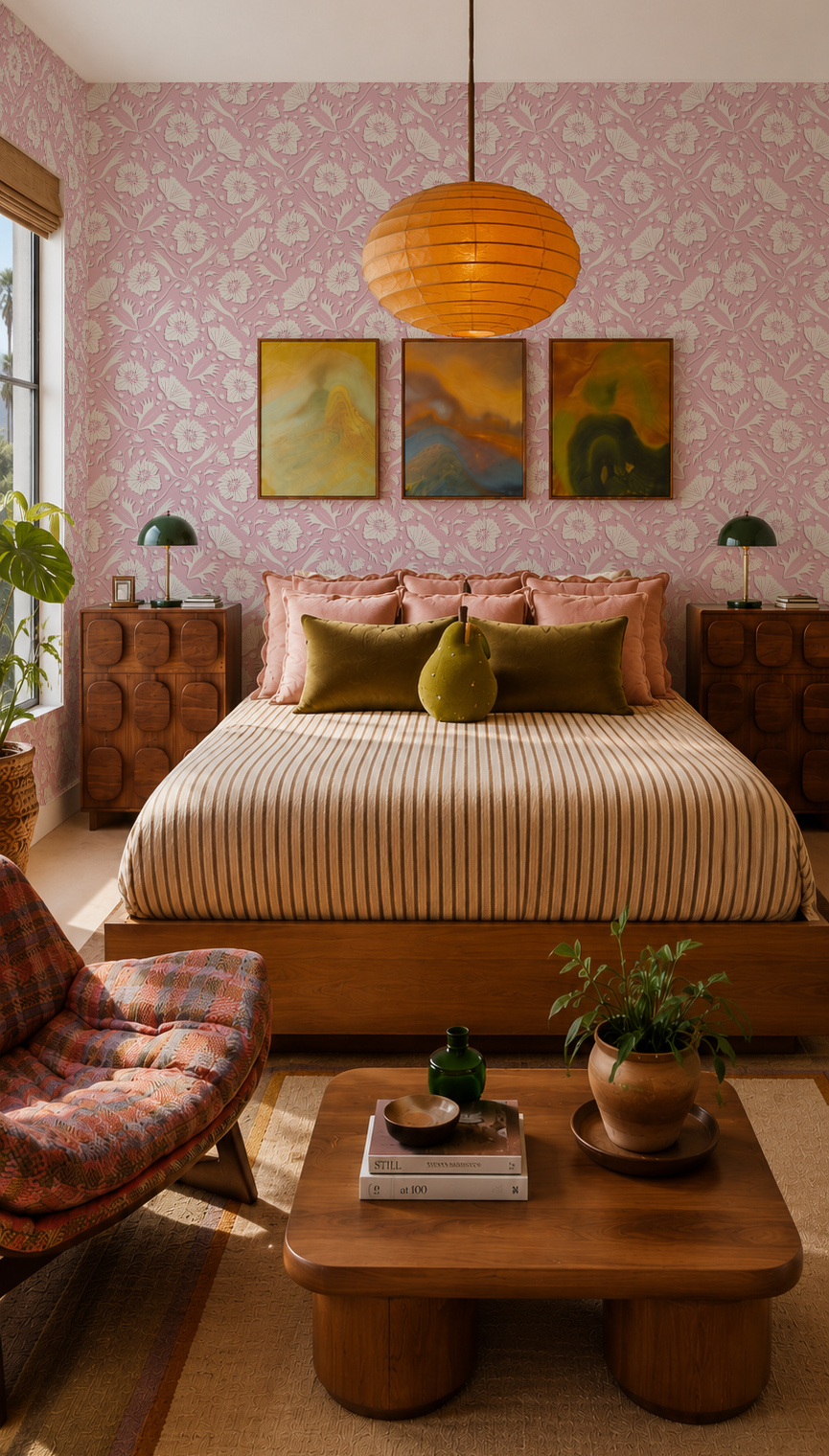 Poppy Pavilion Wallpaper, lilac and beige