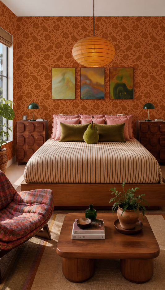 Poppy Pavilion Wallpaper, orange