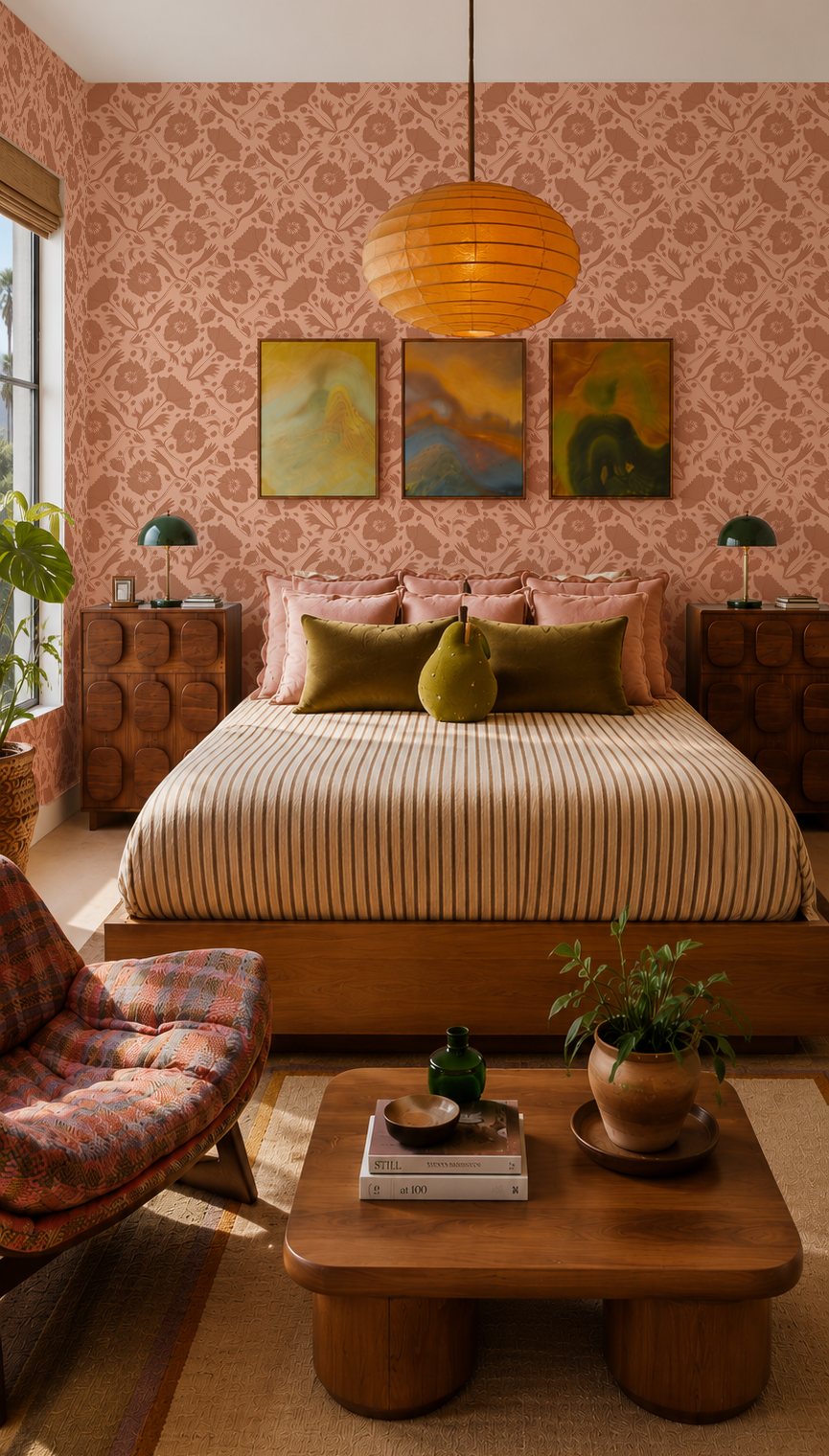 Poppy Pavilion Wallpaper, peach