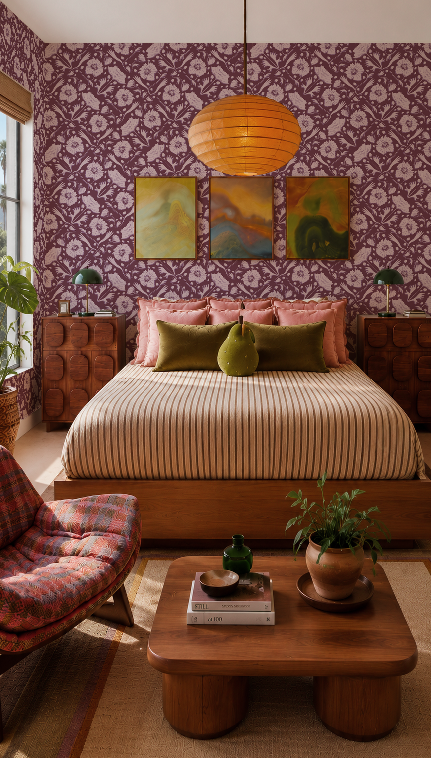 Poppy Pavilion Wallpaper, plum