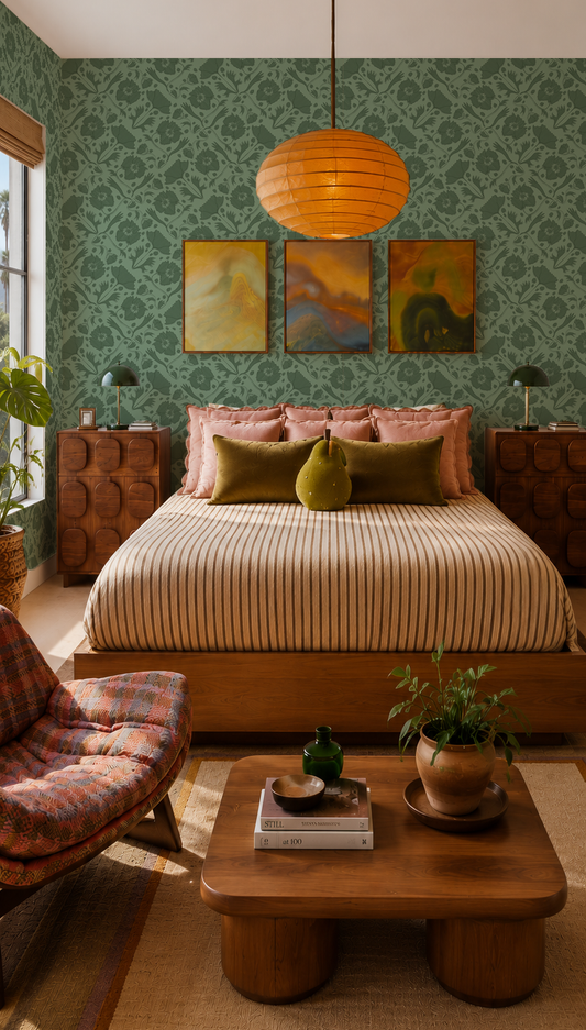 Poppy Pavilion Wallpaper, sage
